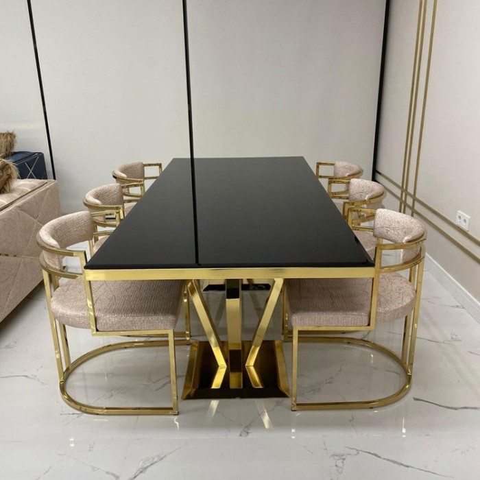 Meja makan besi stanles top meja kayu jati, meja makan besi minimalis