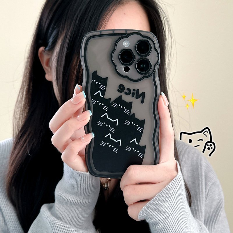 【Flower Camera】Nice Kitty Soft TPU Case HP iP iPhone 11 12 13 14 Pro Max 7 8 + Plus SE 2020 X XS XR Max Black Clear FTD Casing Apple