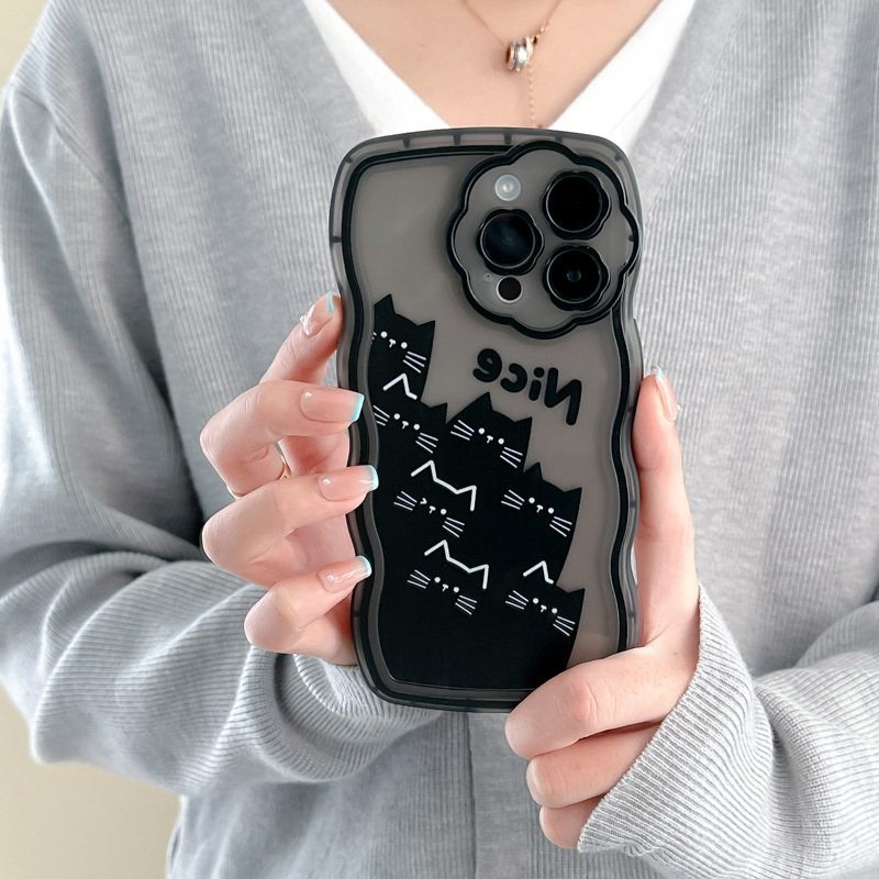 【Flower Camera】Nice Kitty Soft TPU Case HP iP iPhone 11 12 13 14 Pro Max 7 8 + Plus SE 2020 X XS XR Max Black Clear FTD Casing Apple