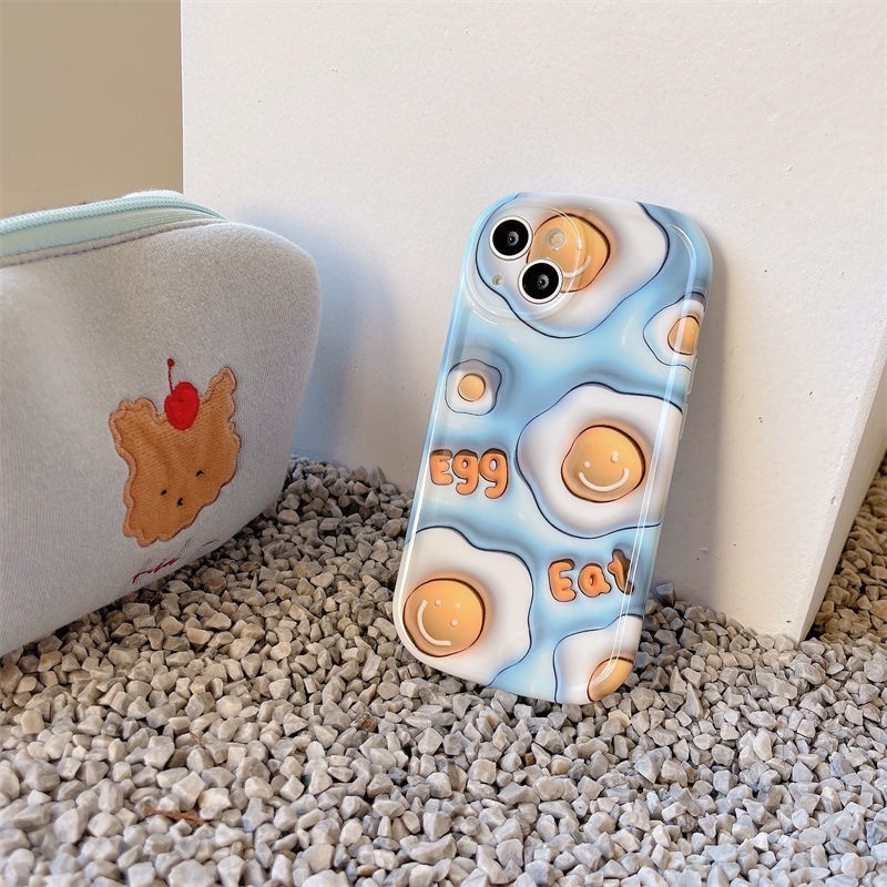 IPHONE Casing Ponsel Desain Telur Goreng Tersenyum Lucu Kompatibel Dengan Iphone12 13 14 11 Pro Max Ddwsv