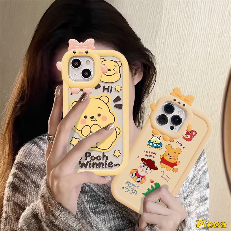 IPHONE Casing Ponsel Lensa Monster Kecil Ikatan Simpul 3D Lucu Kompatibel Untuk Iphone11Xr 7Plus 6s 6 8 7 Plus14 12 13 11 Pro Max XS Max X SE 2020 Cute Toy Story Winnie The Pooh Soft Back Cover