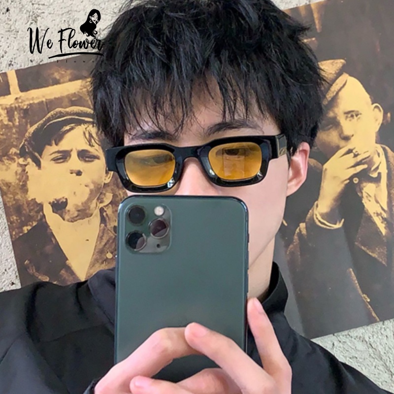 We Flower Ins Trendy Lensa Kuning Kecil Persegi Panjang Kacamata Hitam Untuk Pria Wanita Bergaya Aesthetic Shades Anti Radiasi Eyewear Outdoor Fashion Driving Eyeglasses