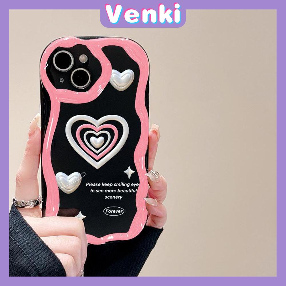 VENKI - For iPhone 11 iPhone Case 3D Curved Edge Wave TPU Airbag Shockproof Camera Cover Glossy Black Heart Shape Compatible with iPhone 14 13 Pro max 12 Pro Max xr xs max 7 8Plus