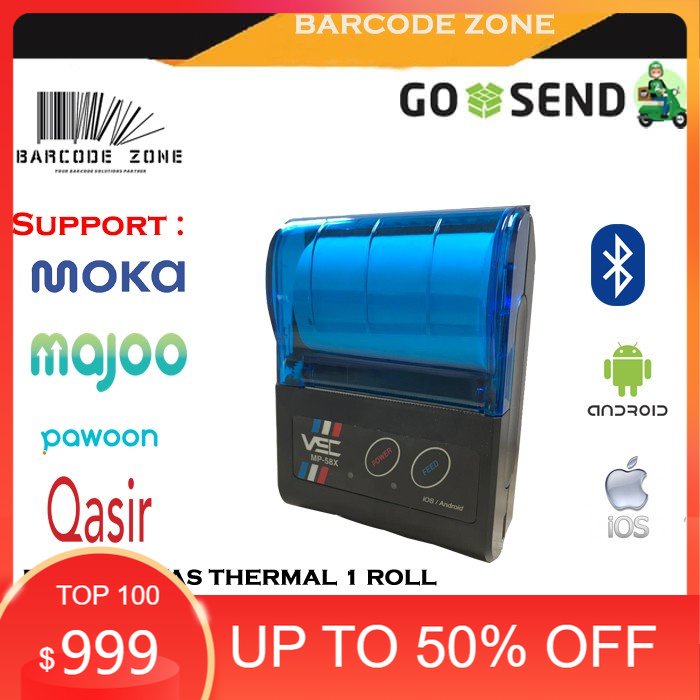 MINI THERMAL MOBILE PRINTER BLUETOOTH VSC-MP58X SUPPORT MOKAPOS RPP02 - KPS MEDAN