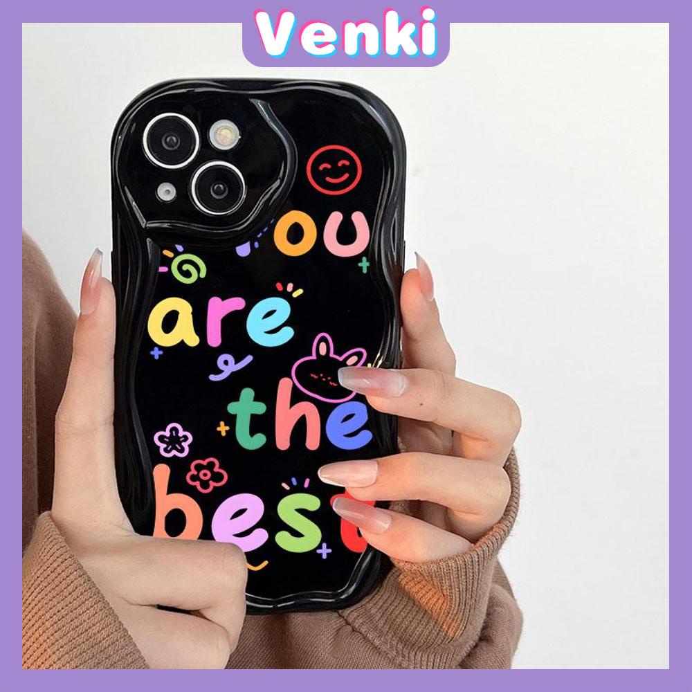 VENKI - For iPhone 11 iPhone Case 3D Curved Edge Wave TPU Airbag Shockproof Camera Cover Glossy Black Cute Compatible with iPhone 14 13 Pro max 12 Pro Max xr xs max 7Plus 8Plus