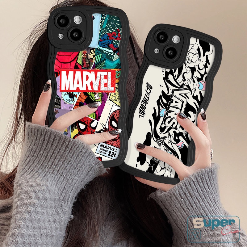 Cover Untuk Redmi 12C A1 10 9A 10C 9 10A 9T 9C A1+POCO X3 M3 NFC Pro Redmi Note 10s 11 9s 8 9 11s 10 11 Pro Mi 11T Pro Doodle Kartun Lembut Bergelombang Tepi Pasang Merek Fashion Sarung