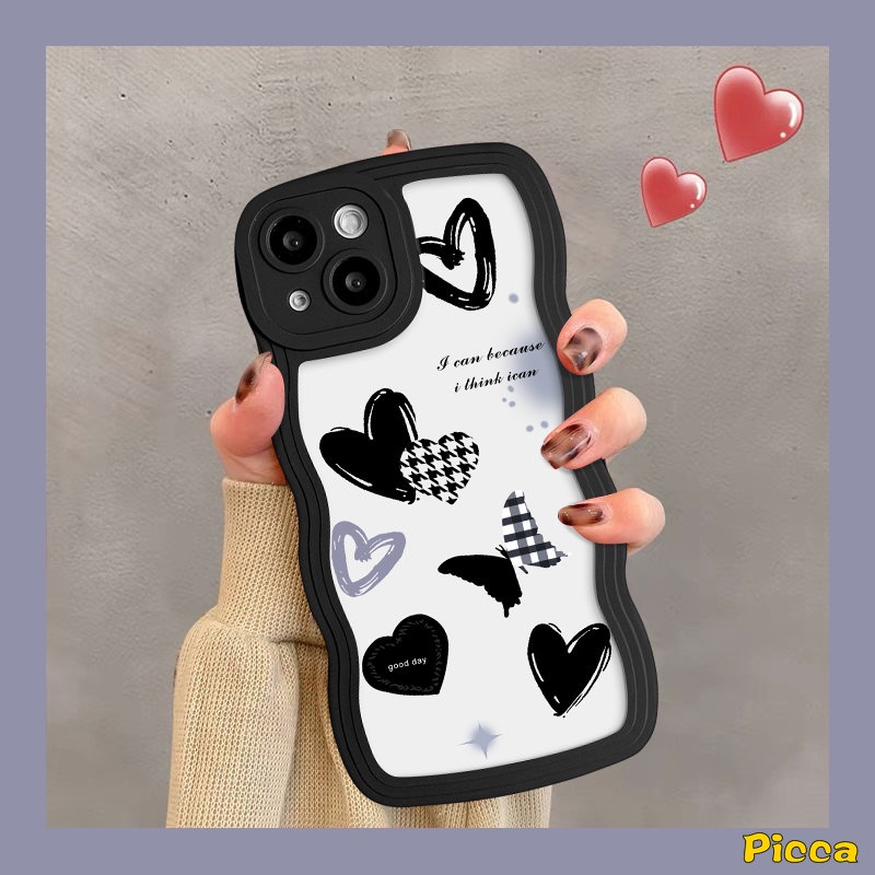 Case Untuk Redmi Note10 8 9 10s 11s 11 9s Pro Redmi 9C 9A 10C 12C A1 10A 9T 9 10 A1+POCO M3 X3 NFC Pro Mi 11T Pro Motif Kotak Retro Bunga Hitam Kupu Love Heart Wavy Edge Sarung