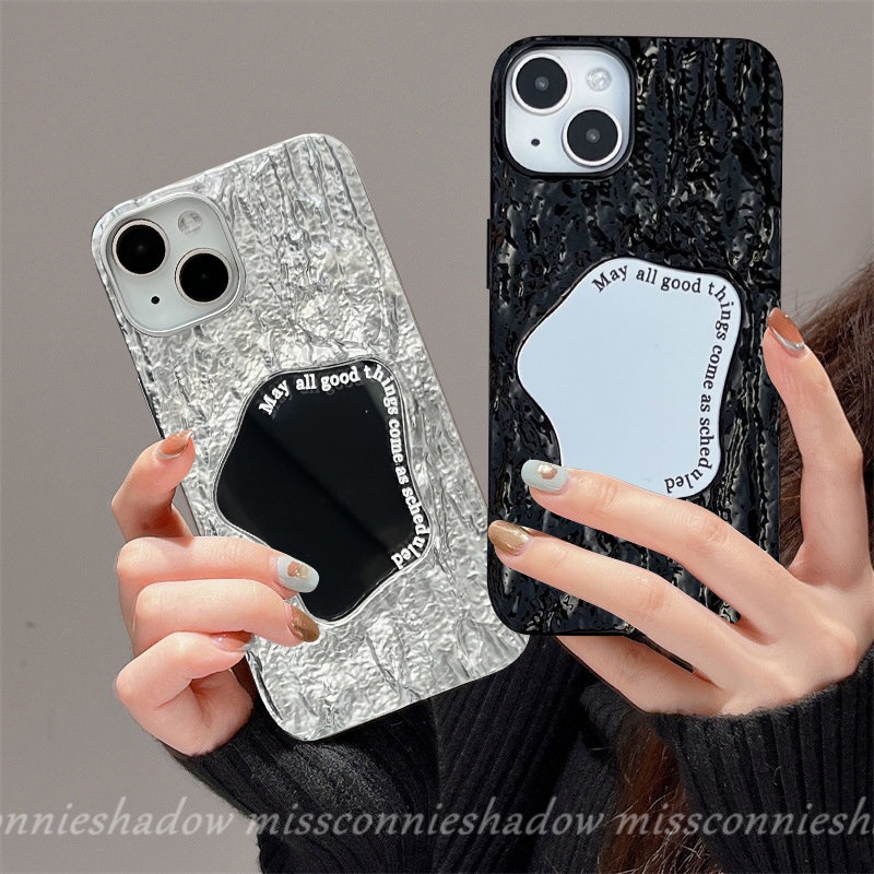 Case Cermin Make Up Kreatif Kompatibel Untuk IPhone 8Plus 11 13 14 12 Pro MAX XR 7Plus X XS Max7 6 6S 8Plus SE 2020 Mewah Electroplate Plating Kerut Lembut Ins Fashion Cover