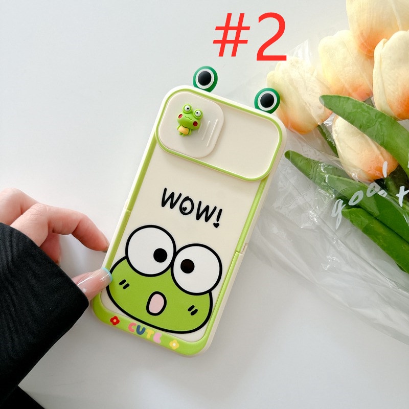 Push Window &amp; Holder Lovely Frog Doll Soft Silicon Case HP iP iPhone 14 + Plus 12 13 Pro Max 11 Matte FTD Casing Apple