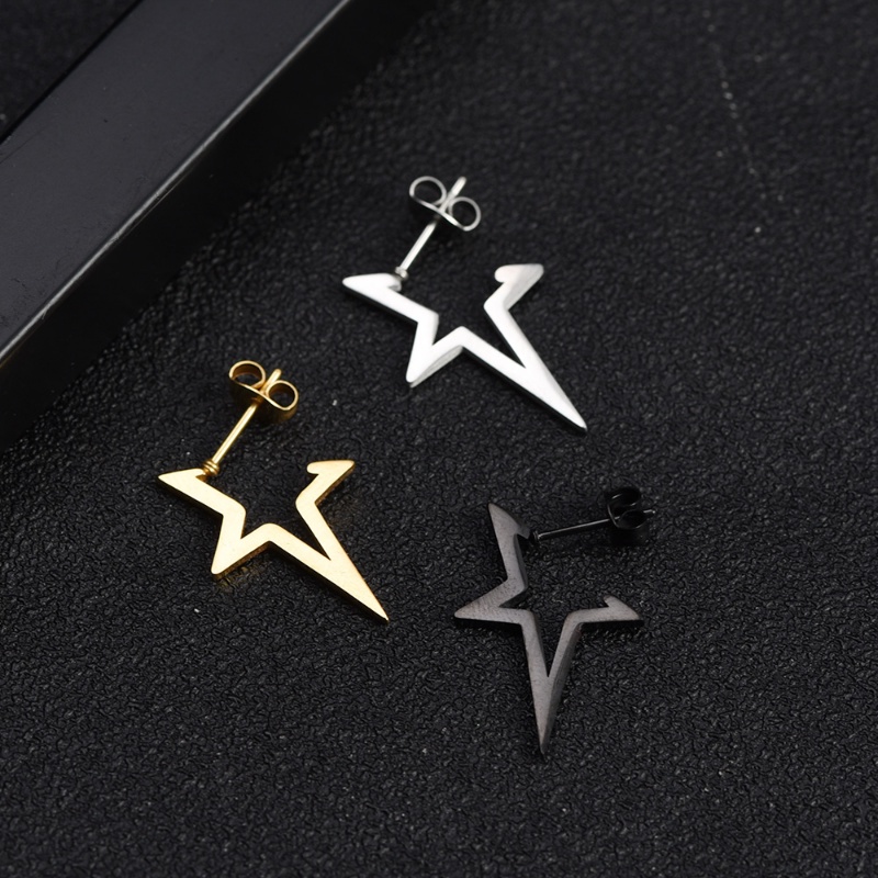 Fashion Gaya Punk Bintang Stud Earrings Hip Hop Street Style Wanita Pria Anti Karat Pentagram Earrings Klasik Sederhana Perhiasan