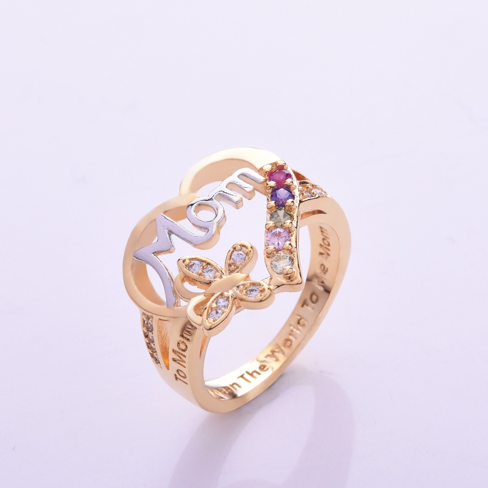 Goldkingdom Aksesoris Perhiasan Fashion Ready Stock Cinta Ibu Cincin Pemisahan Emas Kuning Berlian Band