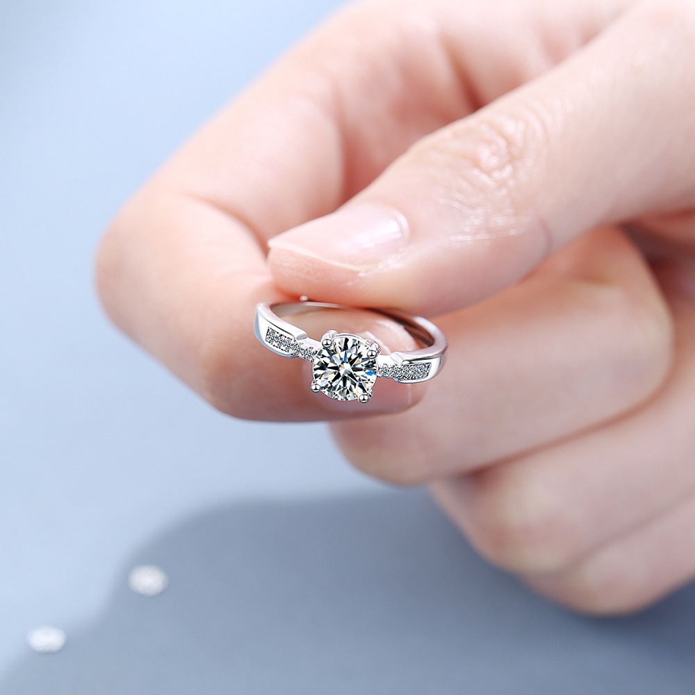 Pecinta Elegan Sederhana Pria Wanita Perhiasan Fashion Perak Baja Titanium Berlian Kristal Pasangan Pernikahan Pertunangan Rings Adjustable Size