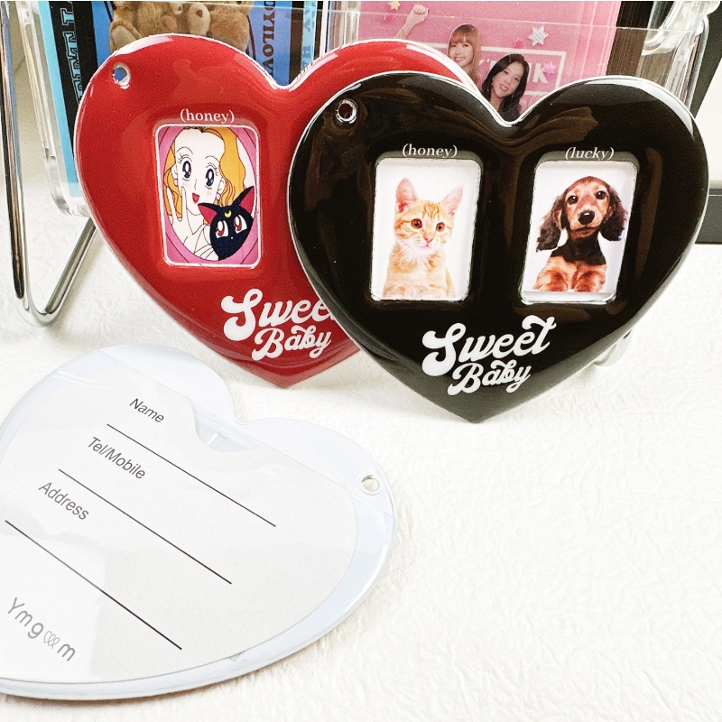 Ins Cinta Hati Photocard Holder Dual Card Slot Idol Photo Card Sleeve Luggage tag