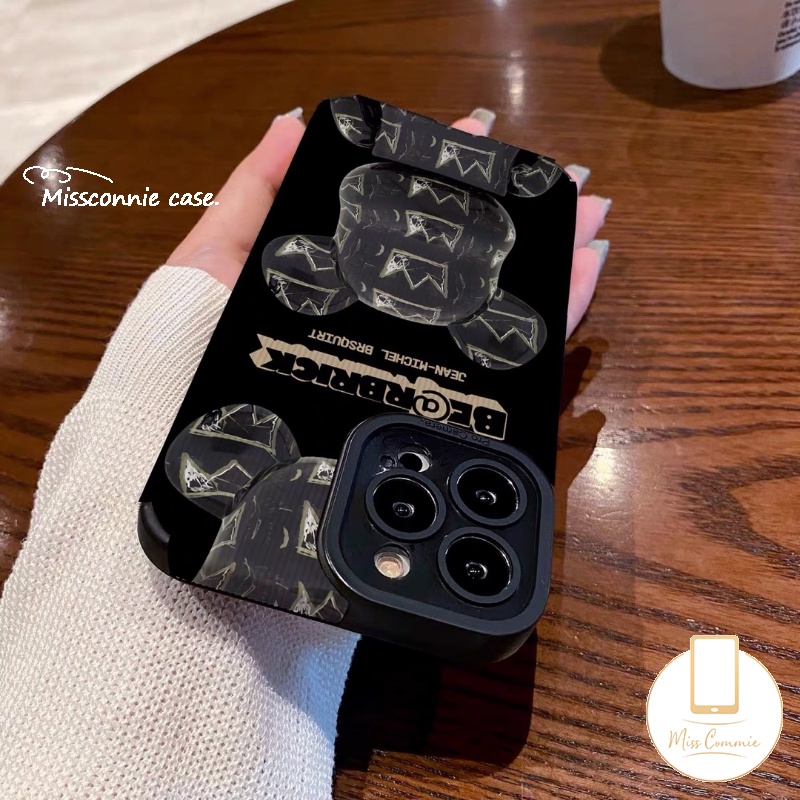 Case Mahkota Bearbrick Merek Trendi Kompatibel Untuk iPhone 7Plus 13 14 11 12 Pro Max X XR 78 Plus XS Max Lembut Mewah Tekstur Kulit Kartun Lucu Violent Bear Cover