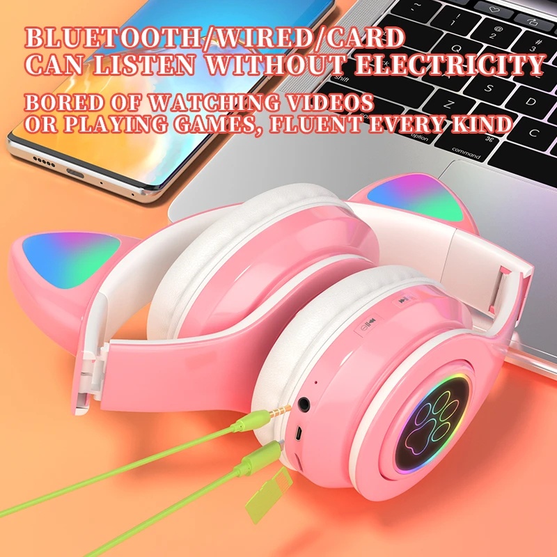 Headset Kucing LED TWS Bluetooth 5.0 Headphone LED Headset True Wireless Earphone Handsfree Kuping Kucing