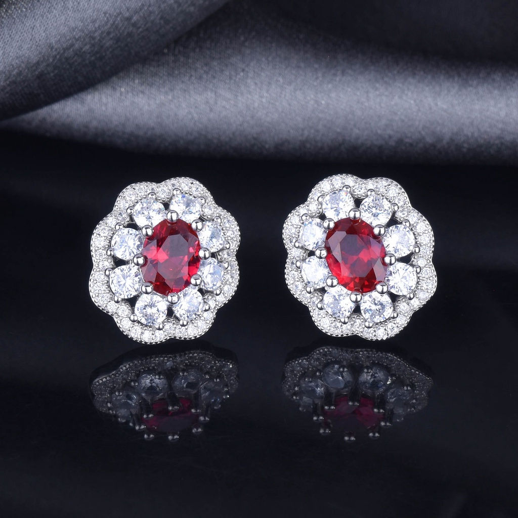 Goldkingdom Aksesoris Perhiasan Fashion Ready Stock Ruby Set Dengan Berlian Terbuka Cincin Kalung Liontin Perak Ear Studs