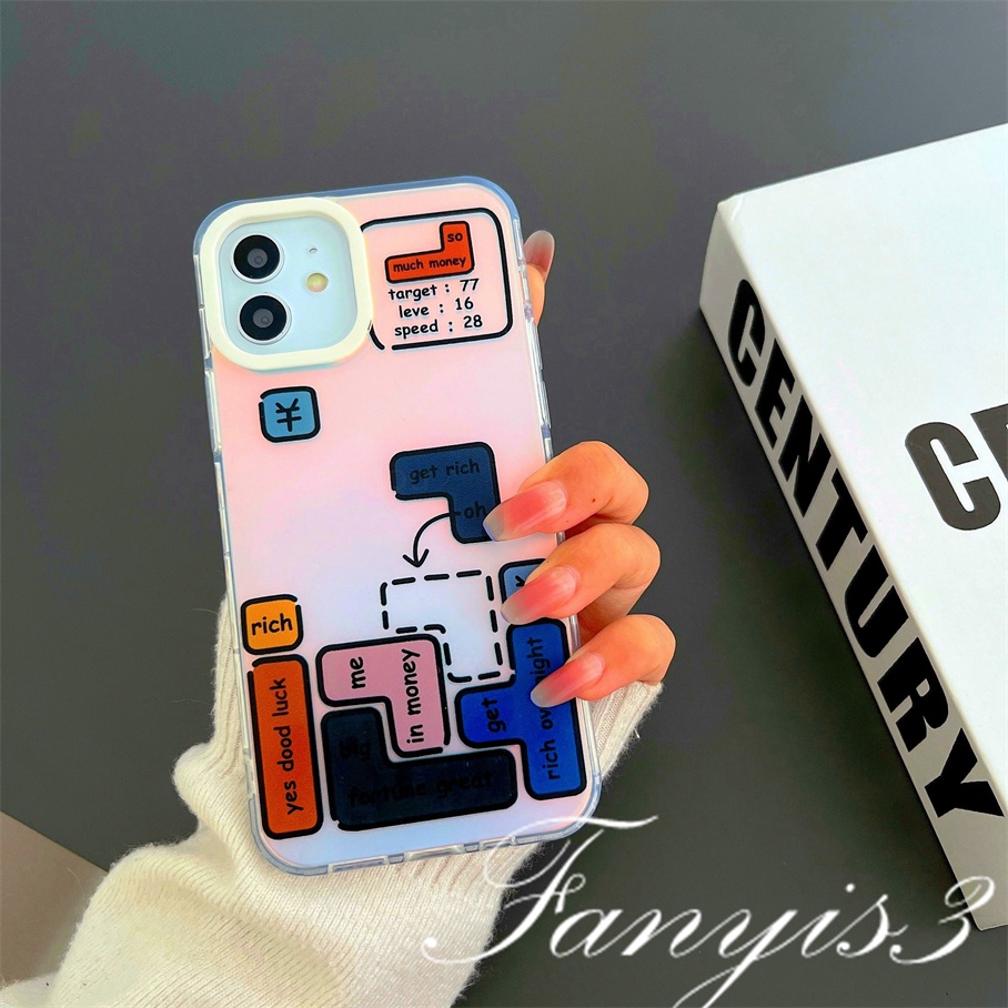 Compatible For IPhone 14 13 12 11 Pro Max X XR Xs Max 8 7 Plus SE 2020 Kompatibel Untuk Game Tetris IMD Laser Gradiasi Ponsel Case TPU Lembut Shockproof Cover Pelindung