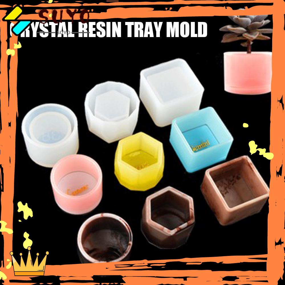 Suyo 3pcs/set Nampan Resin Kristal Cetakan Penyimpanan Perhiasan Membuat Alat Casting Resin Kerajinan Sukulen Pot Bunga