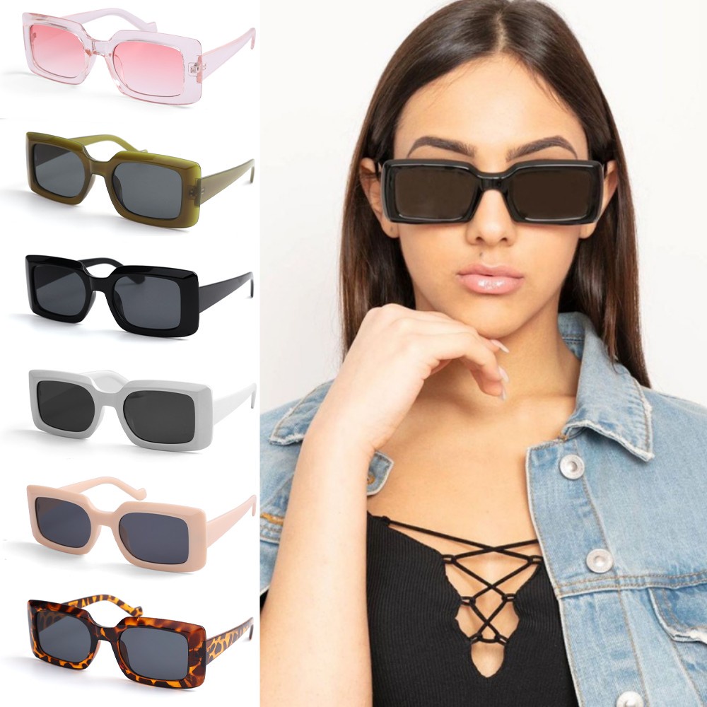 Kacamata Bingkai Persegi Retro Klasik Mode Baru Trendi Vintage Kacamata Keren Populer Punk Hip-Hop Eyewear Unisex Serbaguna Unik Perjalanan Persegi Panjang Kacamata Matahari