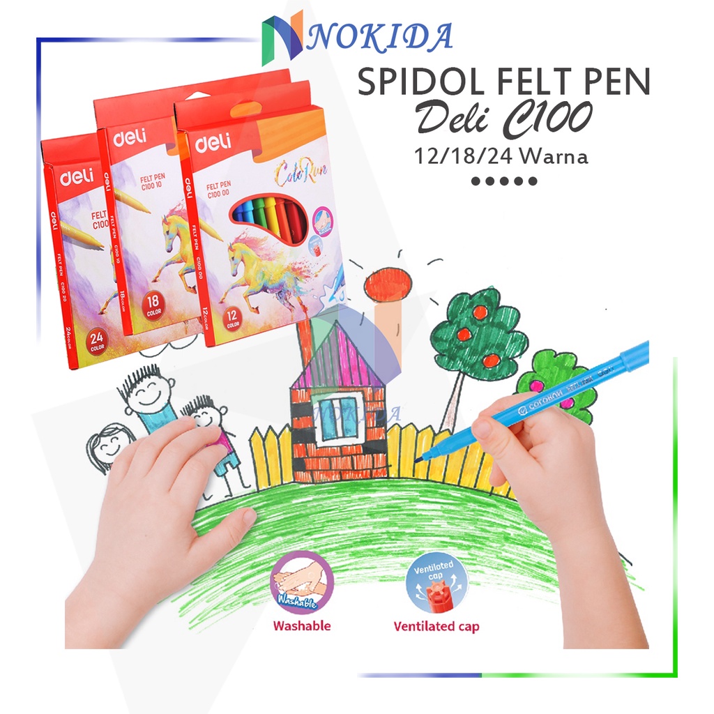 

Spidol Warna Felt Pen Deli EC10000 [12/18/24 Warna] / Sepidol Watercolor Warna Warni EC10010 EC10020