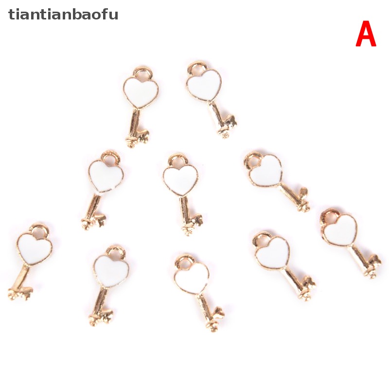 [tiantianbaofu] 10 Pcs/Set Enamel Alloy Cinta Kunci Kunci Ch Liontin Perhiasan DIY Membuat Kerajinan Butik