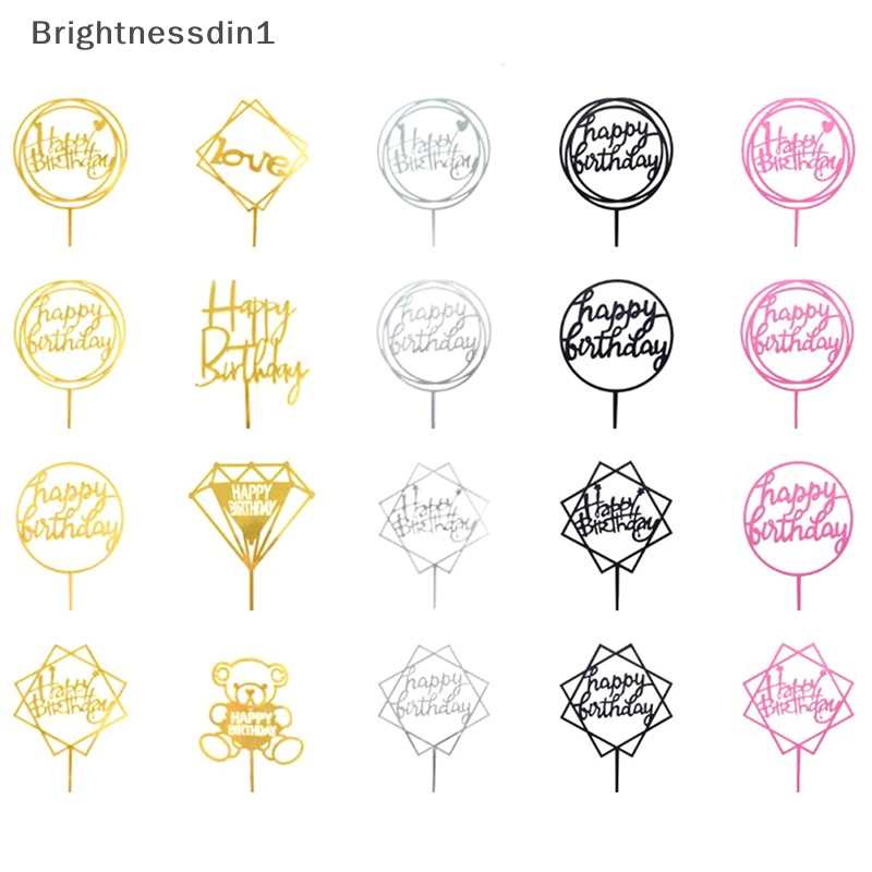 [Brightnessdin1] 10pcs Akrilik Hand wrig Happy Birthday Cake Topper Dessert Dekorasi Pesta Butik