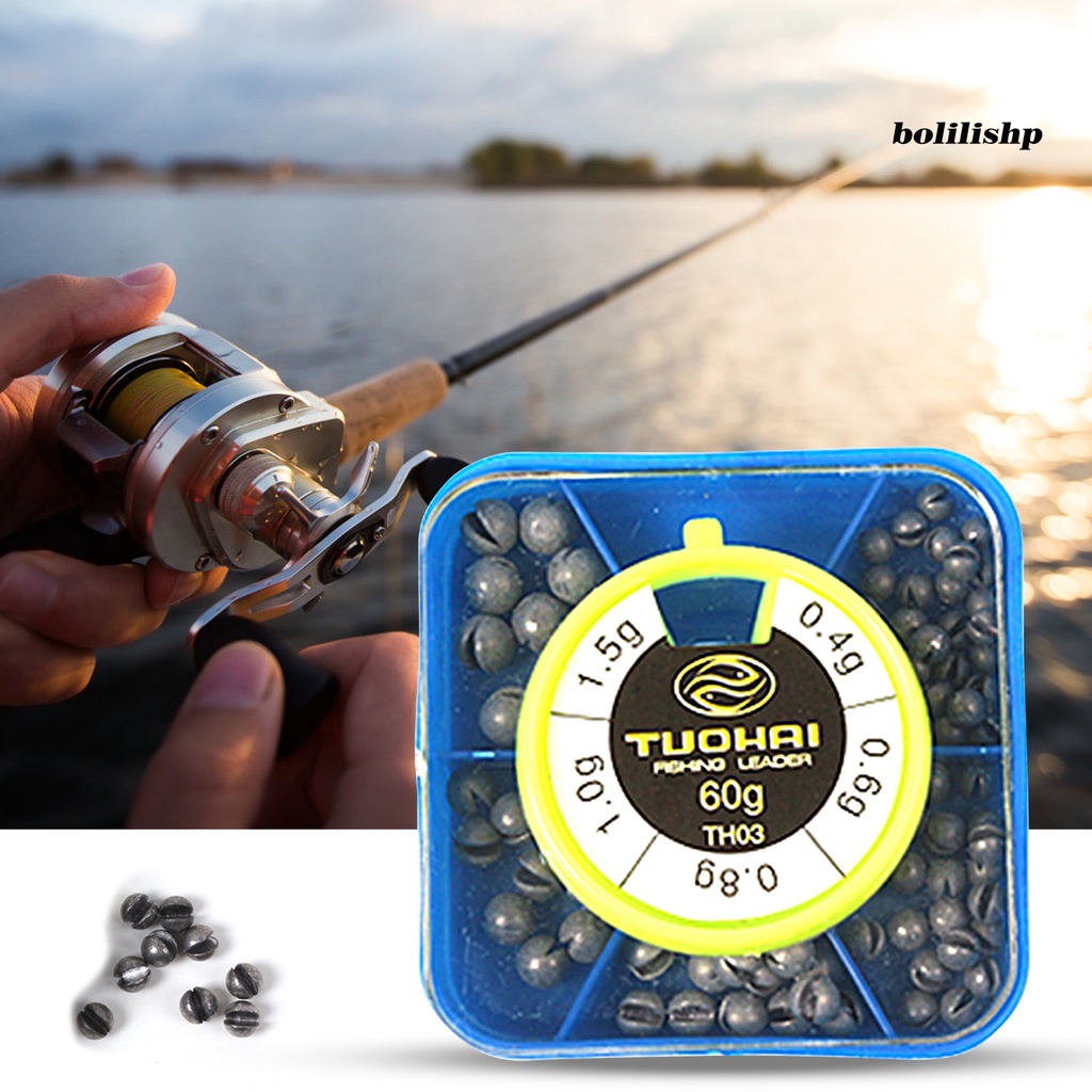 Bo-80pcs/box 60g Open Bite Leads Removable High Density 5ukuran Tembakan Split Bulat Memancing Pemberat Sinkers Untuk Nelayan