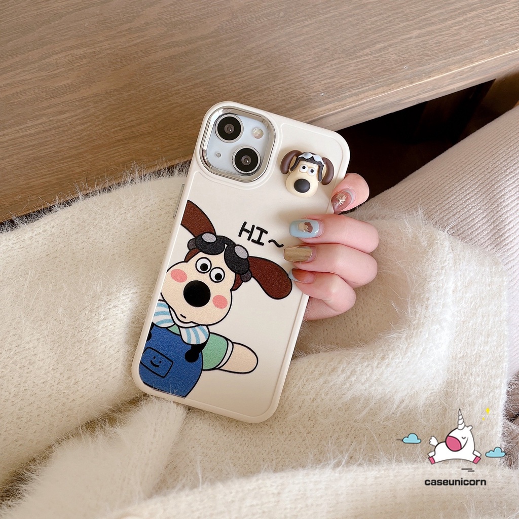 IPHONE Casing Frame Lensa Logam Plating Mewah Kompatibel Untuk Iphone11 12 14 13 Pro MAX XR 7 8 Plus 7plus 8plus X XS MAX Kartun Wallace Dan Gromit Electroplate Lembut 3D Penutup Mainan Anjing Lucu