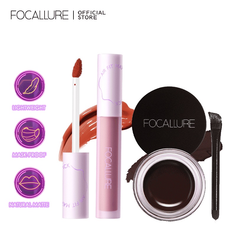 FOCALLURE 2PCS Makeup Kit Waterproof Eyebrow Cream Gel &amp; Long-Lasting Matte Lip Tint Makeup Set