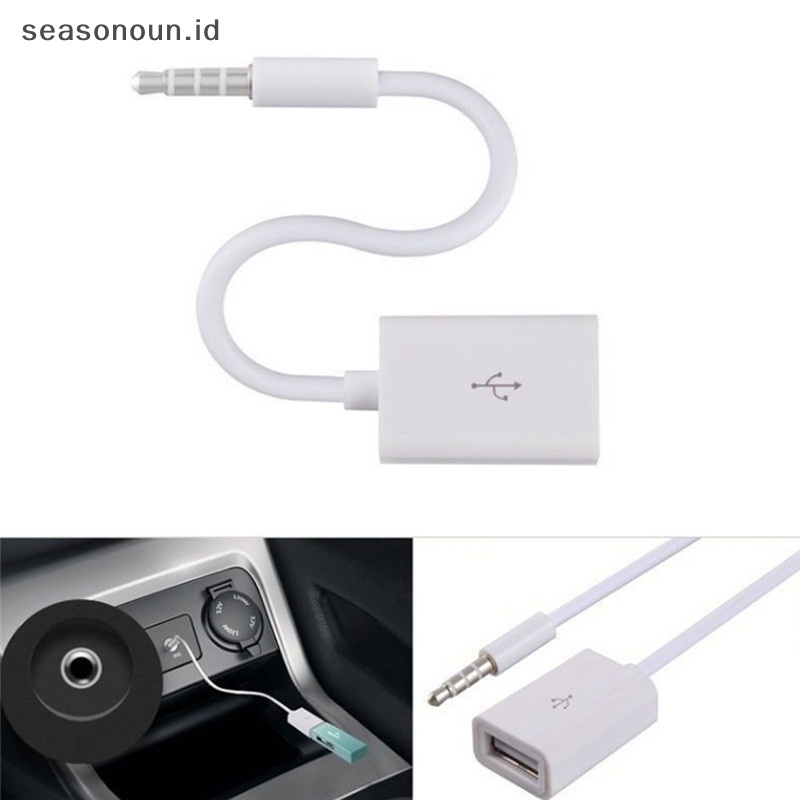 Seasonoun 3.5mm Male AUX Audio Plug to USB 2.0 Female Converter Cable Kabel Untuk Mobil MP3.