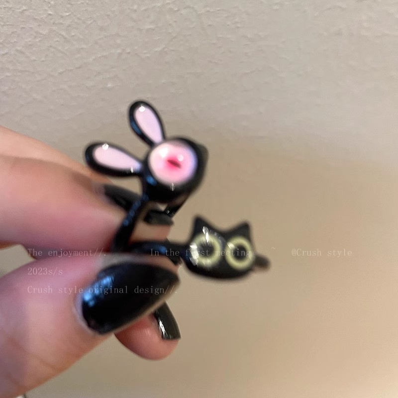 Cincin Terbuka Kucing Hitam Cincin Wanita Hadiah Cincin Kartun