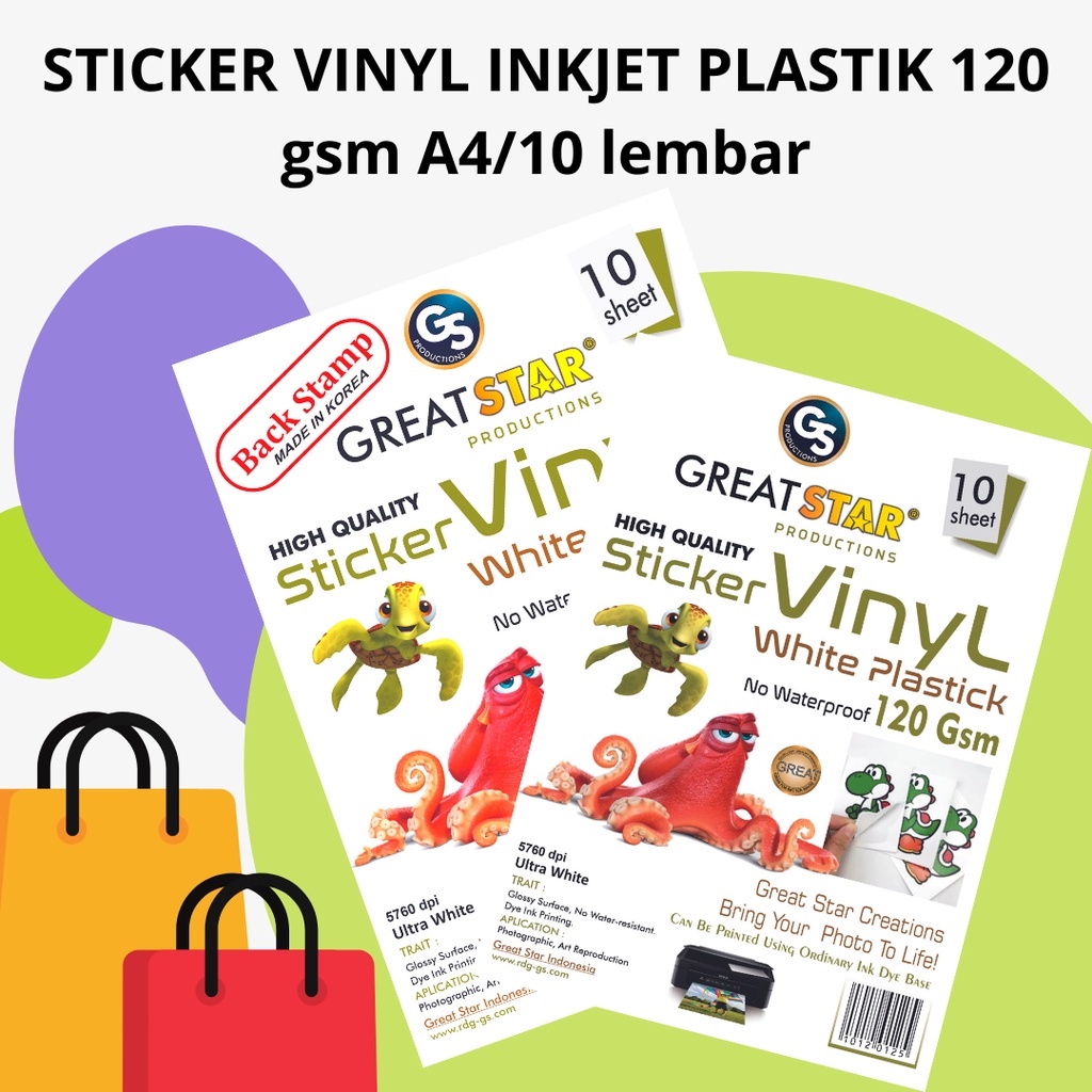 

STICKER VINYL INKJET PLASTIK 120 gsm A4/10 lembar