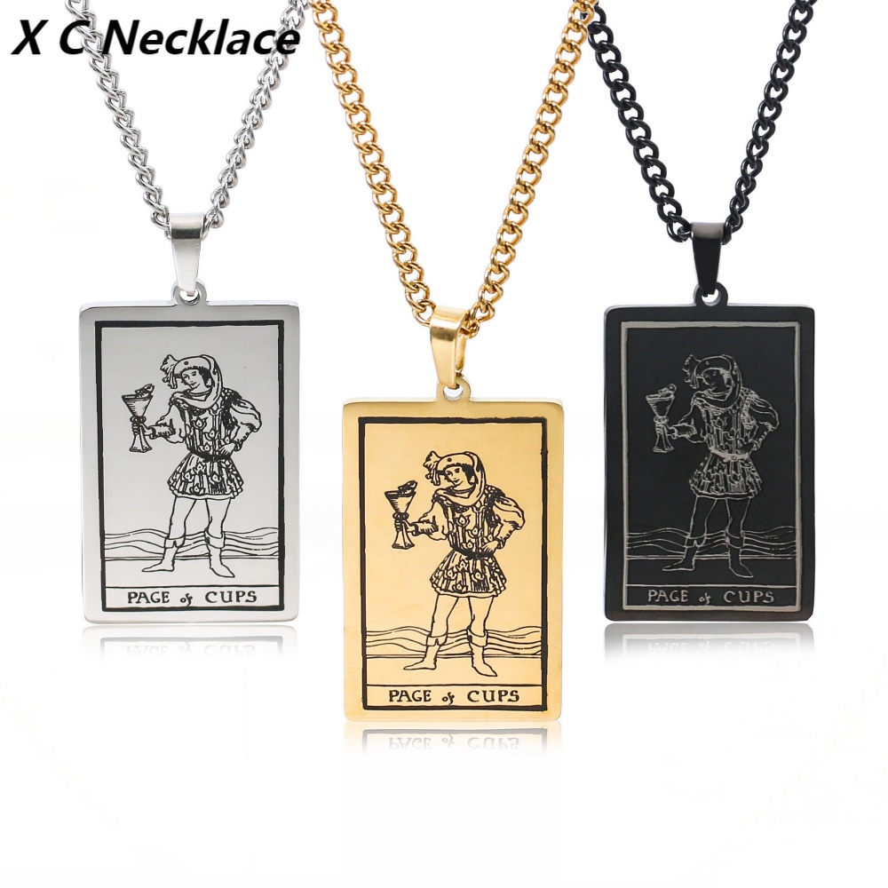 [X C Kalung] Emas &amp; Perak Baru Hip-hop Punk Retro Waite Holy Grail Tarot ​​​Kalung titanium Steel Liontin Anti Karat Untuk Hadiah Liburan Pria Dan Wanita Jewe