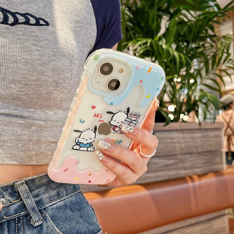 【3D Ice Cream】Summer So Cute Clear Pochacco Pink Bunny Soft Case IPhone 7 8 Plus XR XS Max 11 12 13 14 Pro Max 14 Plus for Women Girl Gift Cartoon Disney