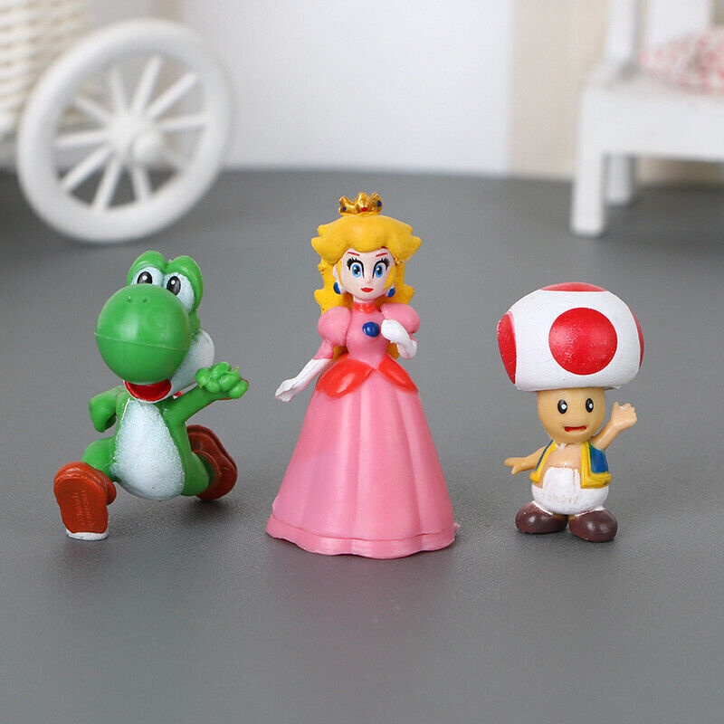 6pcs Super Mary Series Action Figure Mainan Mario Bros Luigi Yoshi Donkey Kong Wario Model Anime Figure Ornamen