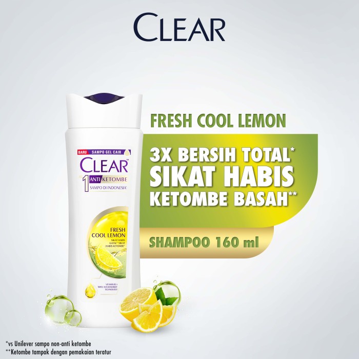 CLEAR Shampoo Anti Bacterial Fresh Cool Lemon 160Ml