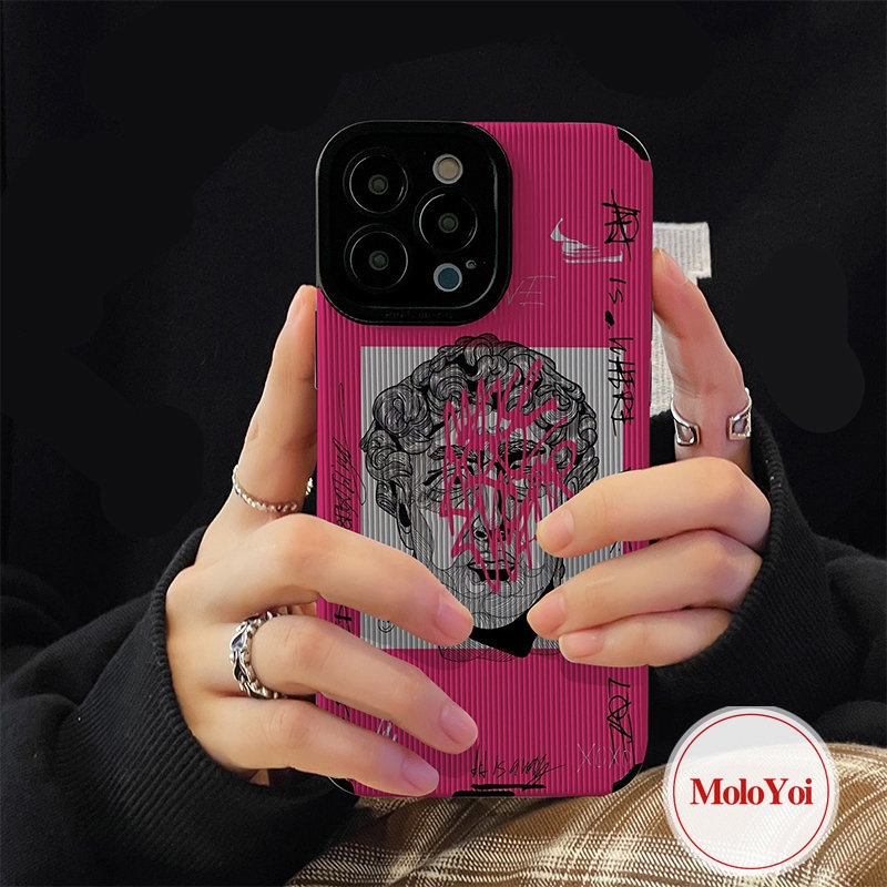 Ins Art Graffiti Great Aesthetic David Statue Case Kompatibel Untuk iPhone XR XS X Max8 7plus 11 13 12 14 Pro Max Lembut Shockproof Silicon Tekstur Kulit Mewah Ponsel Cover