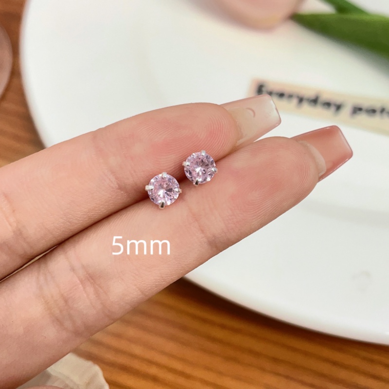 Manis Fashion Anting Stud Zirkon Merah Muda Untuk Wanita Mini Vintage Anting Kristal Bulat