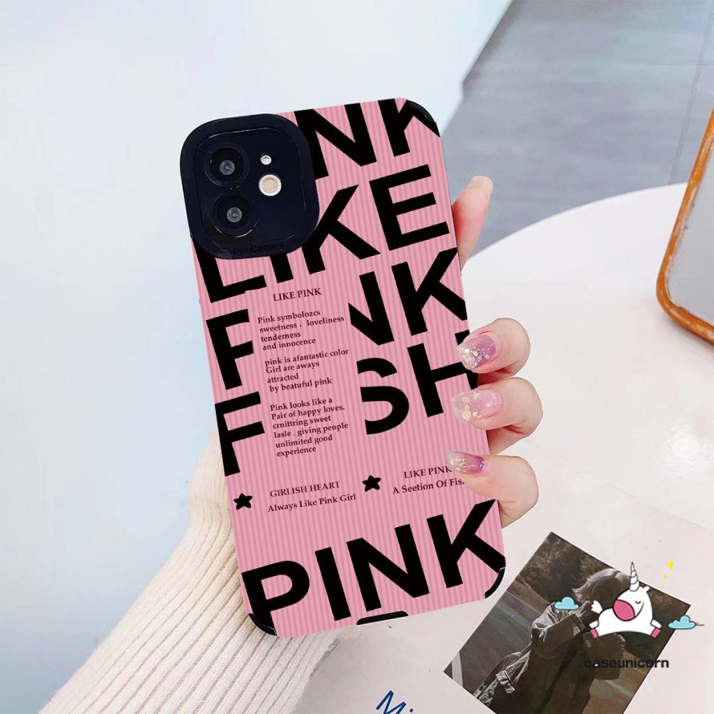 IPHONE Kompatibel Untuk Iphone14 11 13 12 Pro MAX XR X 7Plus 8Plus 7 8 Plus XS MAX Retro Trendy Fashion Huruf Inggris Silikon Lembut Pink Mewah Tekstur Kulit Back Case