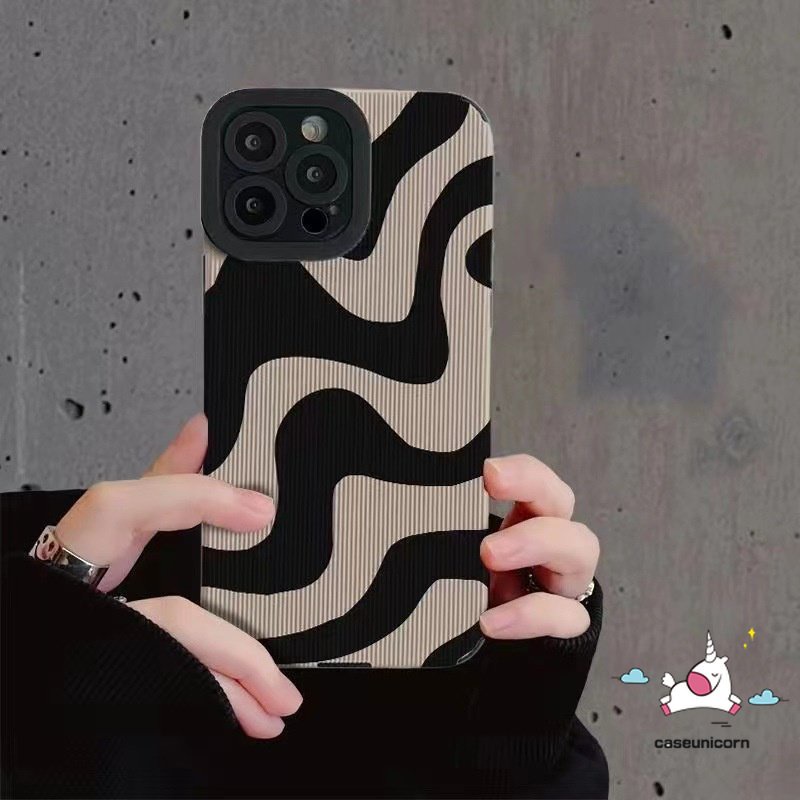 IPHONE Ins Art Pola Tidak Teratur Casing Ponsel Kompatibel Untuk Iphone11 14 12 13 Pro 7 8 Plus MAX XR X XS MAX Tekstur Kulit Mewah Trendi Merek Zebra Artistik Lembut Shockproof Cover