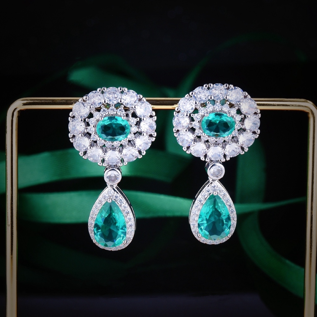 Goldkingdom Aksesoris Perhiasan Fashion Ready Stock Baroque Kalung Droplet Lake Green Set Anting Rumbai