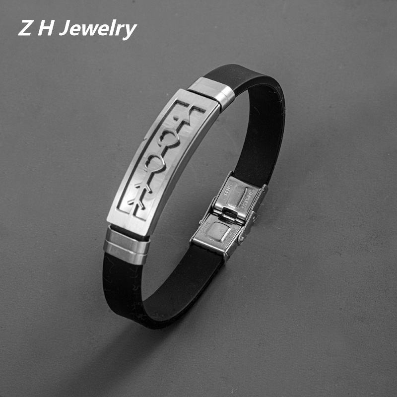 Z H Perhiasan Vintage Hip Hop Rock Stainless Steel Cinta Gelang Silikon Untuk Pria Dan Wanita Fashion Pasangan Gelang Hip Hop Pesta Perhiasan Aksesoris