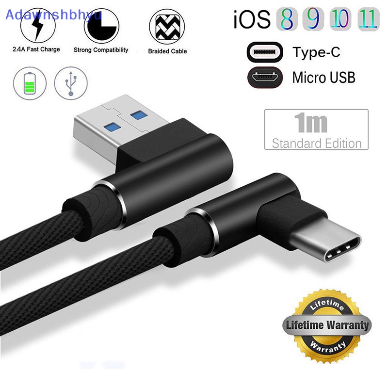 Adhyu Braided 90derajat Sudut Kanan Tipe C/IOS/ Micro USB Fast Data Sync Charger Cable ID