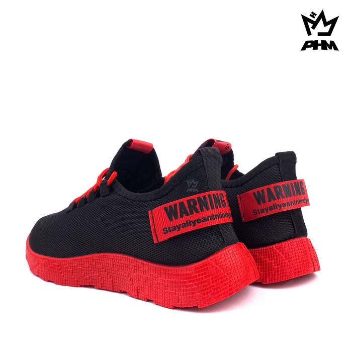 (COD) PHM Shoes Sepatu Pria Sneakers Import Sepatu Olahraga Kasual PHM103 - Hitam Merah, 39