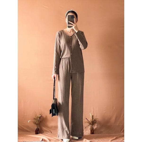 BEFAST - ZNF OOTD WANITA ONESET INZA / Set Gimora Cardi Pant Hornet Knit / OUtift Wanita Ala Korean Style / Setelan Rajut Polos / Fashion kekinian Remaja ABG / Outfit Daily Wanita Trendy / Set Atasan Lengan Panjang+Celana Kulot Panjang / Oneset Terlaris