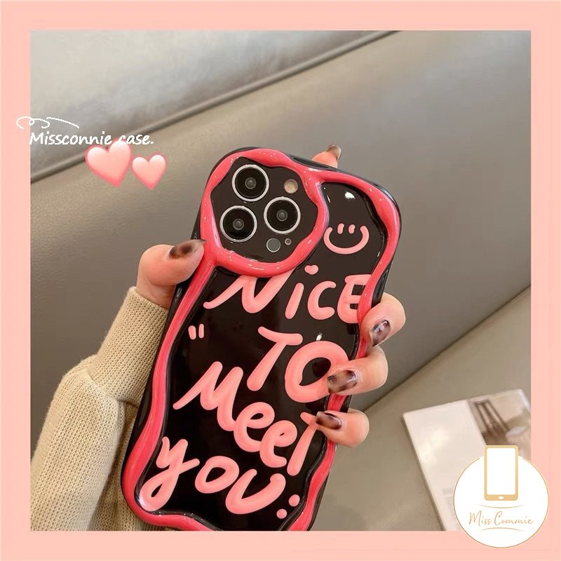 Casing 3D Wavy Curved Edge Glossy Untuk Redmi 10C 10 9A A2 10A A1 9 9T 9C NFC POCO M3 Redmi Note9 8 11 11s 10S 10 10Pro Max Ins Fashion Smile Art Letter Soft Tpu Shockrpoof Cover