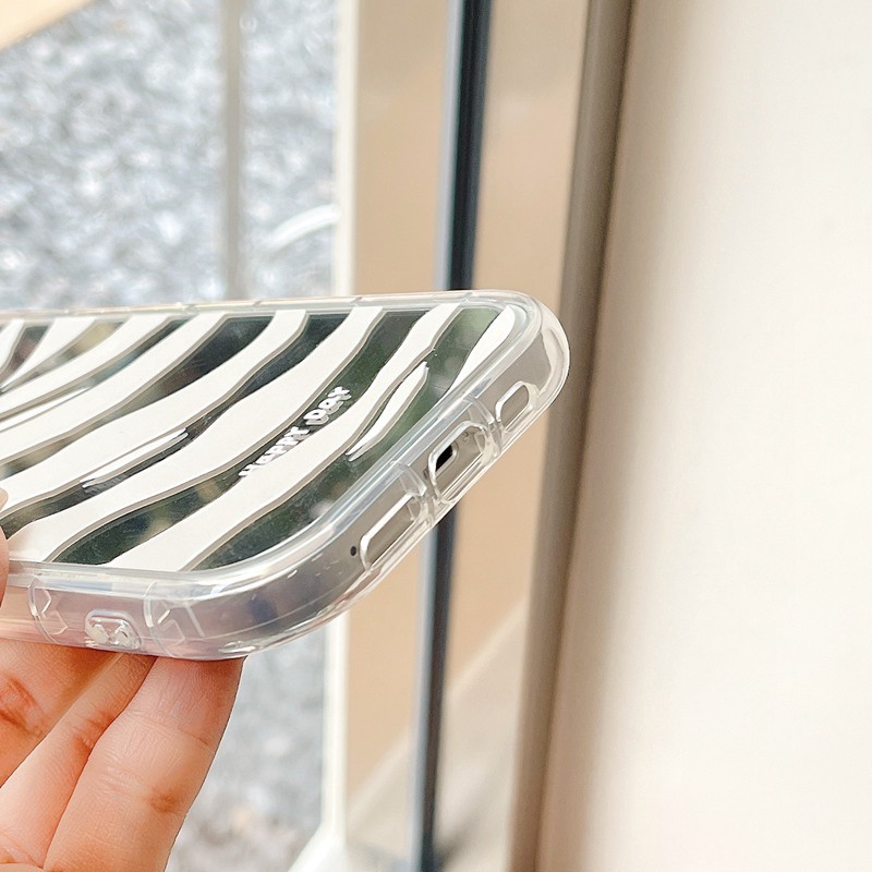 【Ice Cream Mirror】Air Bag Pretty Zebra-stripe Silver Soft Case IPhone 11 12 13 14 Pro Max Women's Gift Cute Phone Case Make Up