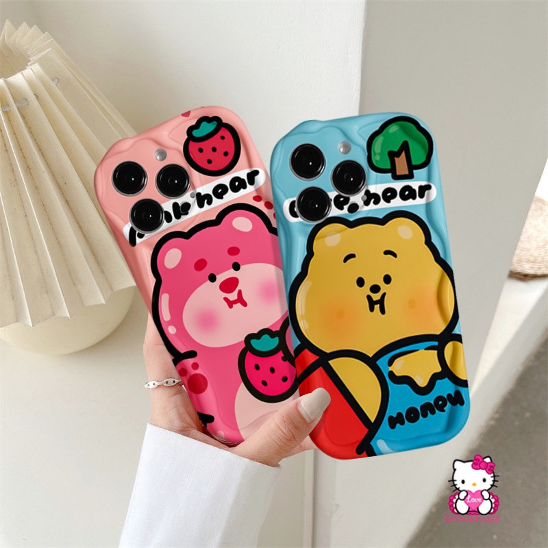Untuk OPPO A77 A17K A95 A17 A57 A96 A76 A54 A72 A77s A53 A31 A55 A74 A7 A16 A52 A16s A5s A3s A5 A12E A9 A15s A15 A1K A12 Cute Manyo Winnie Bear Airbag 3D Wavy Curved Edge Glossy Case