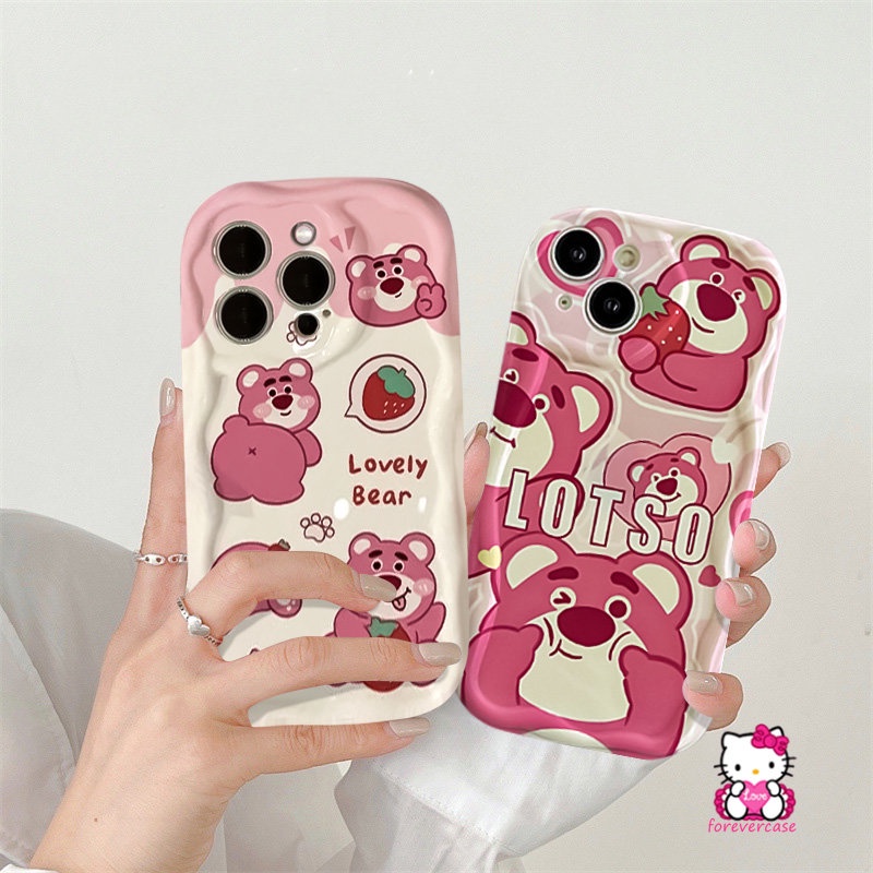 Casing Tepi Melengkung Bergelombang 3D Untuk Redmi Note10 10Pro 11 10 Pro Max Plus 11s 10s Redmi 10C A1 9T 10 10A 9C 9A 9C NFC 9 A2 POCO M3 Kartun Beruang Strawberry Lucu Manyo Soft Cover