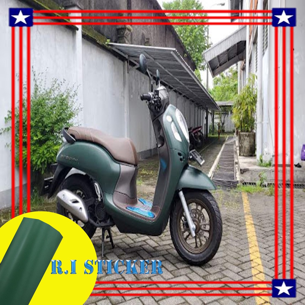Sticker scotlite hijau army skotlet hijau tua mettalik krom doff skotlet motor green army